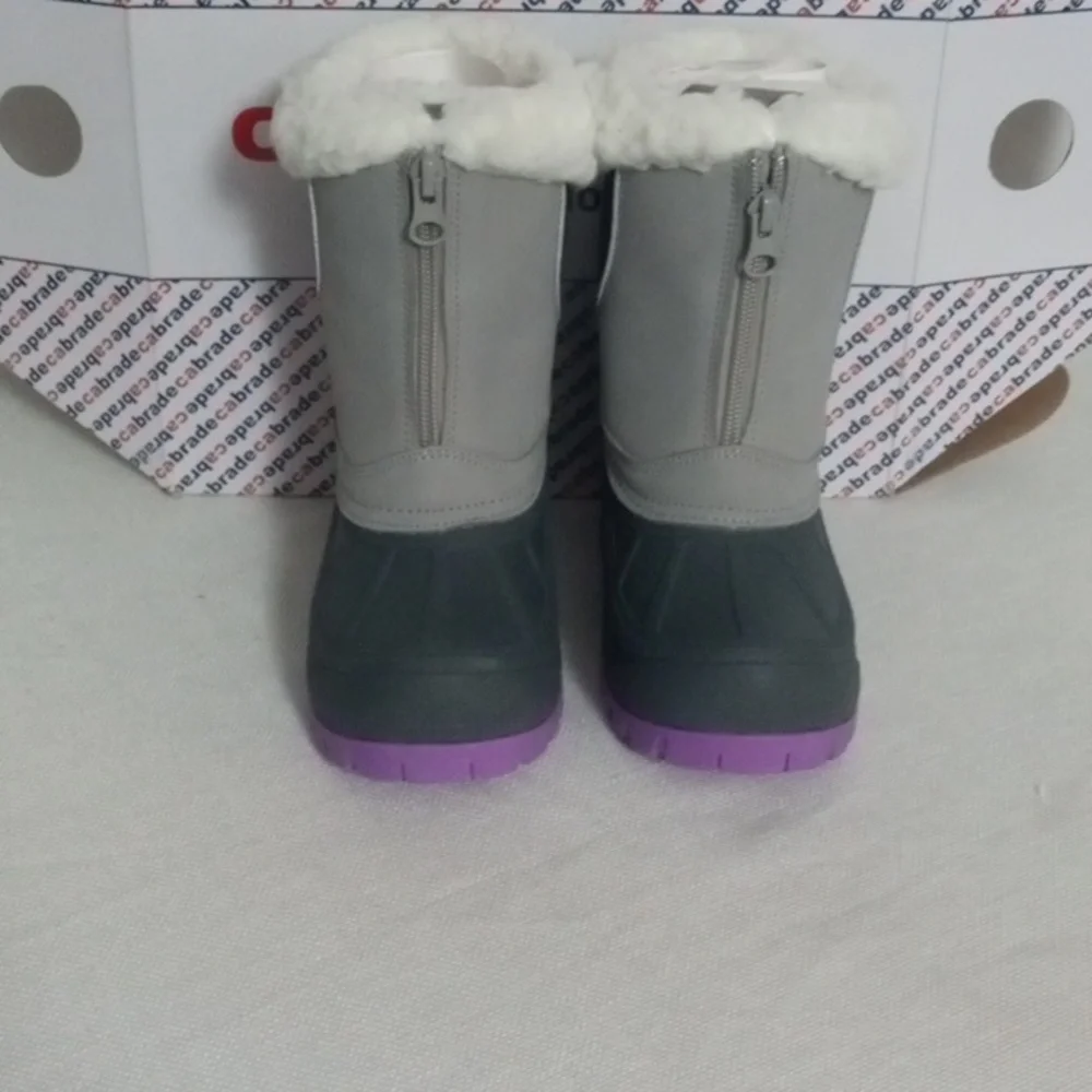 Girls Gray and Pink Calendula Winter Boots with Purple Soles